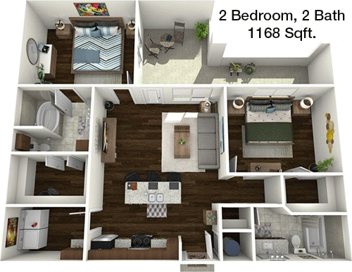 1,168 sq ft floorplan layout
