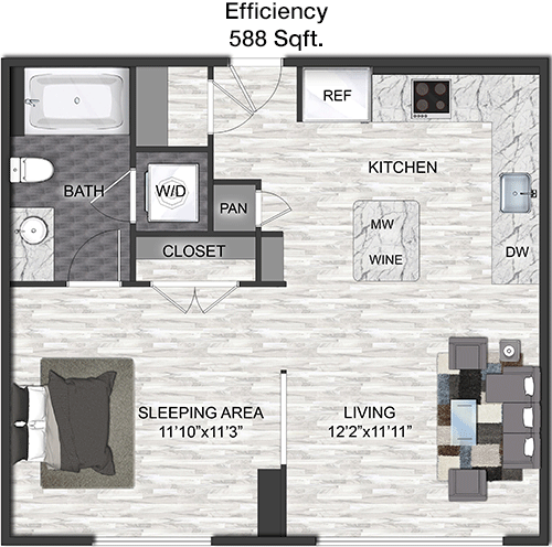588 sq ft floorplan layout