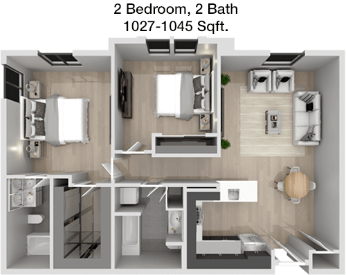 1,027 sq ft floorplan layout