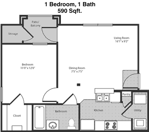 590 sq ft floorplan layout