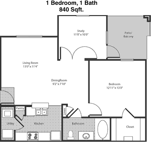 840 sq ft floorplan layout