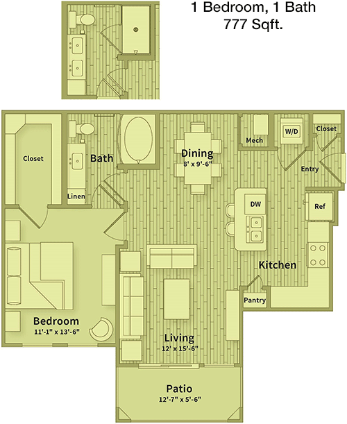 777 sq ft floorplan layout