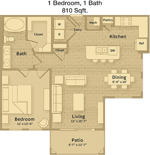 810 sq ft floorplan layout
