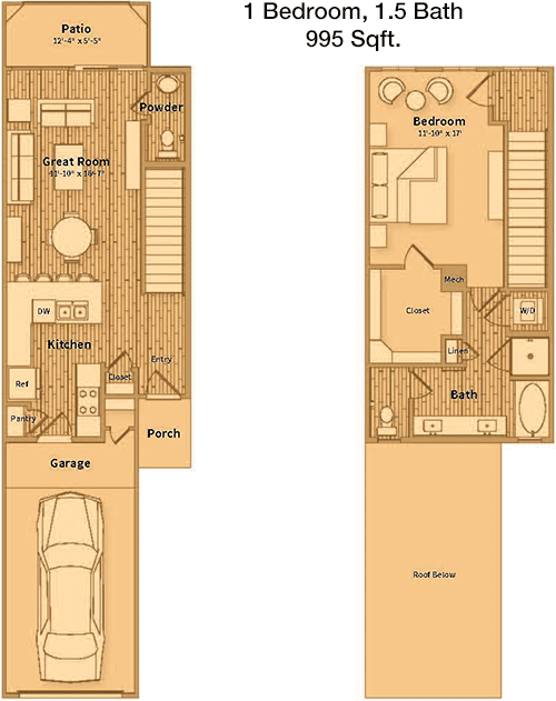 995 sq ft floorplan layout