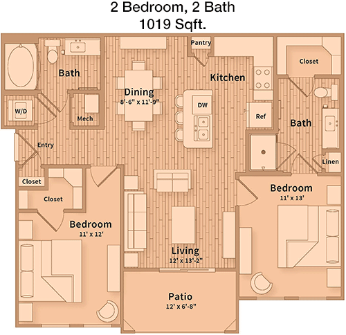 1,019 sq ft floorplan layout