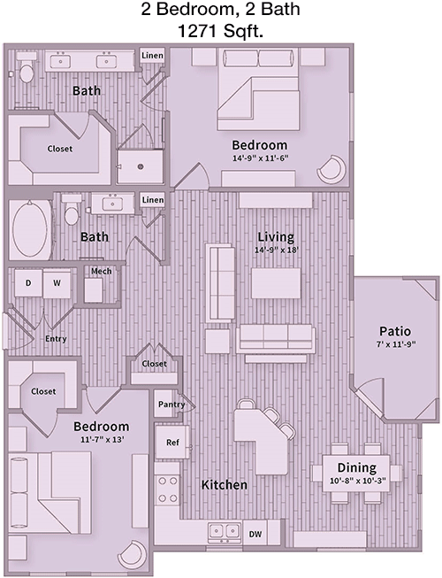 1,271 sq ft floorplan layout