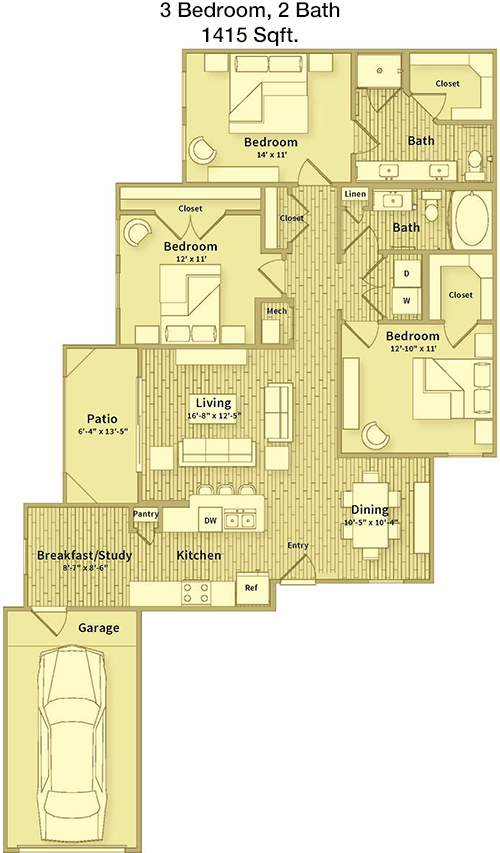 1,415 sq ft floorplan layout