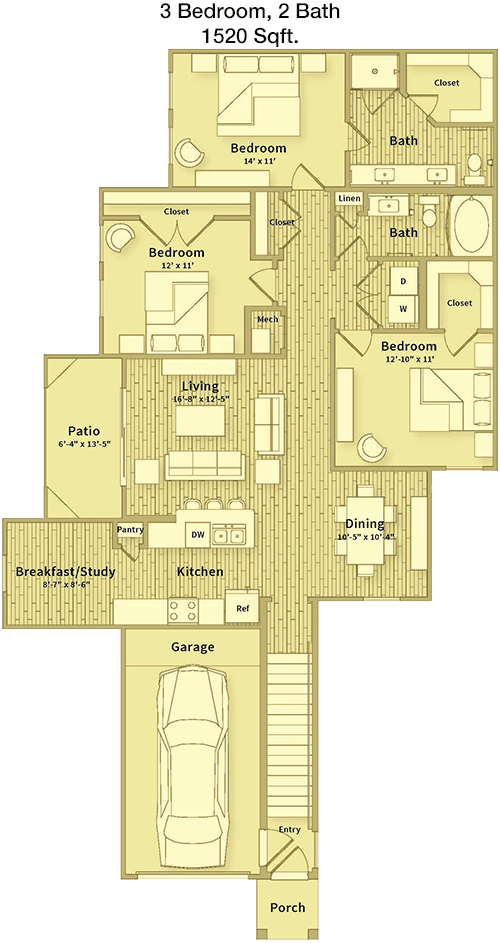 1,520 sq ft floorplan layout