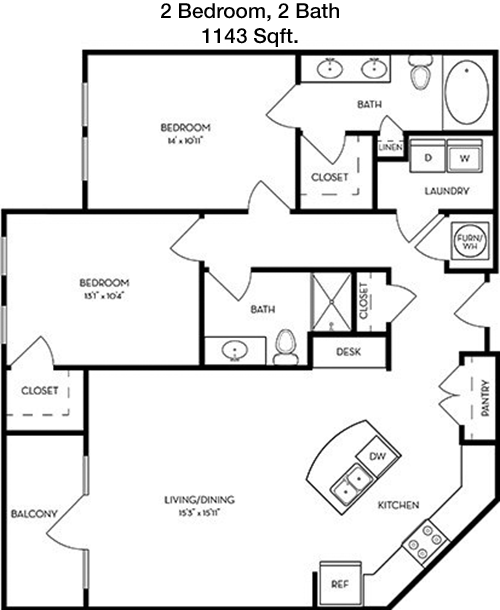 1,143 sq ft floorplan layout