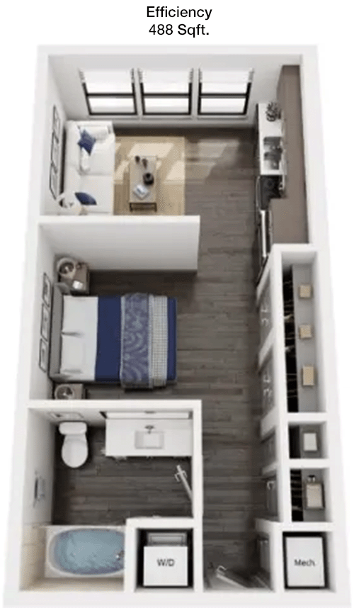 488 sq ft floorplan layout