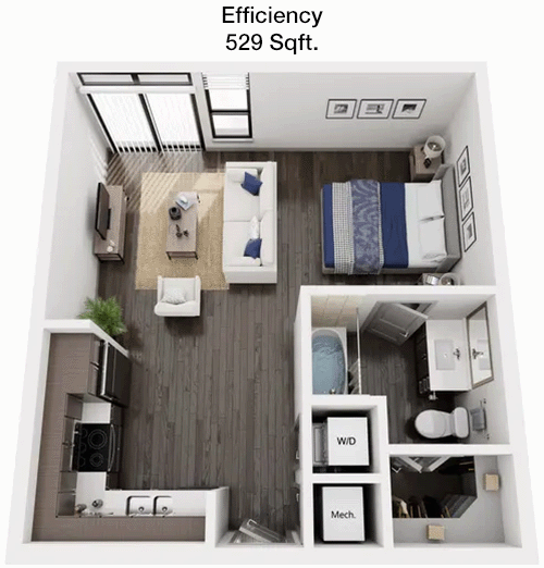 529 sq ft floorplan layout