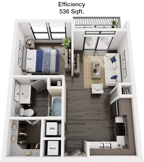 536 sq ft floorplan layout