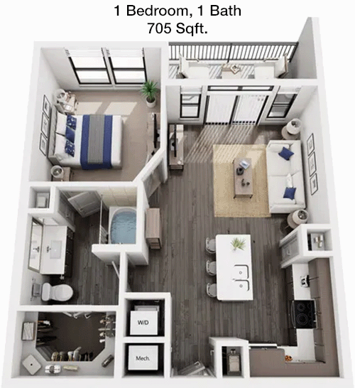 705 sq ft floorplan layout