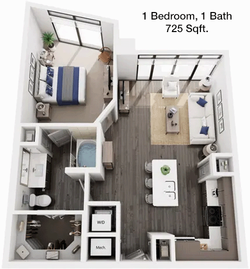 725 sq ft floorplan layout