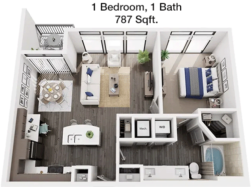 787 sq ft floorplan layout
