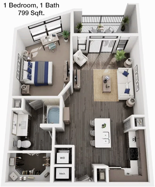 799 sq ft floorplan layout