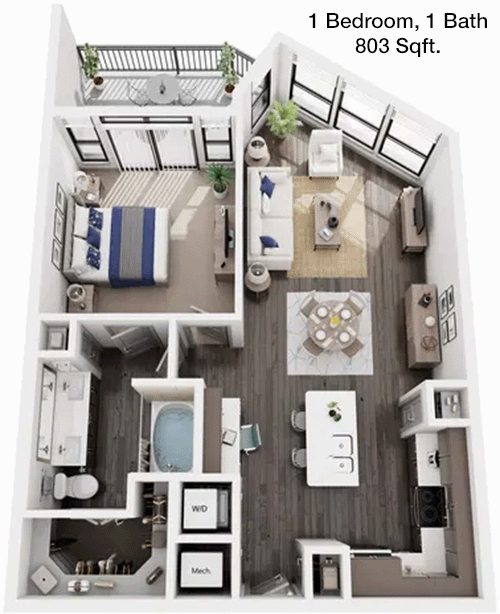 803 sq ft floorplan layout