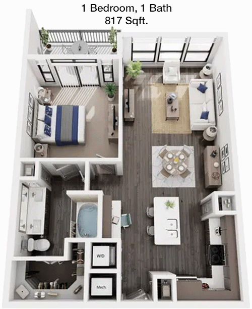 817 sq ft floorplan layout