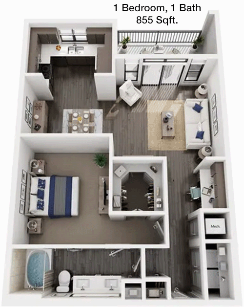 855 sq ft floorplan layout