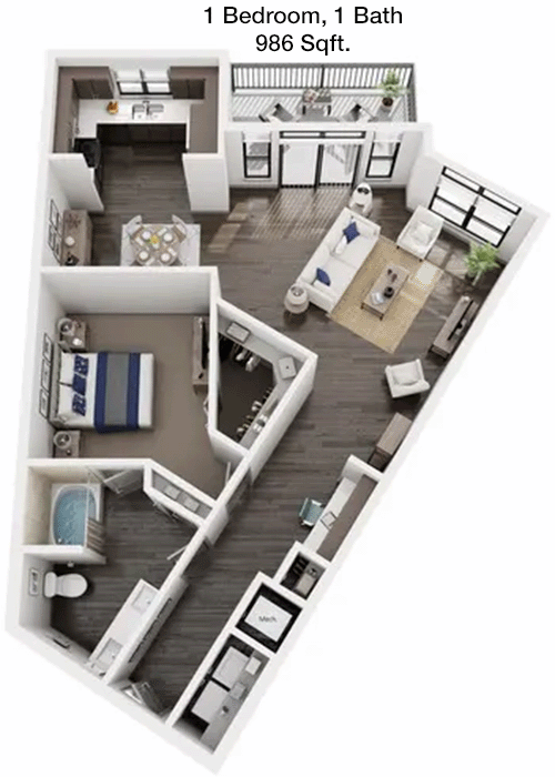 986 sq ft floorplan layout