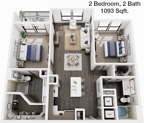 1,093 sq ft floorplan layout