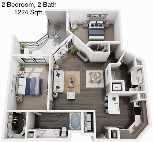 1,224 sq ft floorplan layout