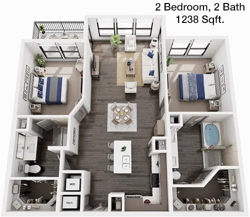 1,238 sq ft floorplan layout