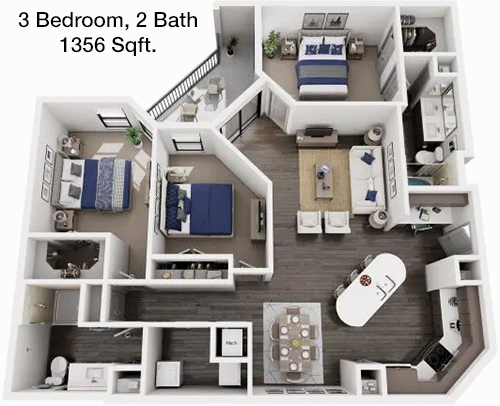 1,356 sq ft floorplan layout