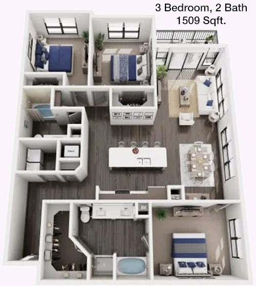 1,509 sq ft floorplan layout