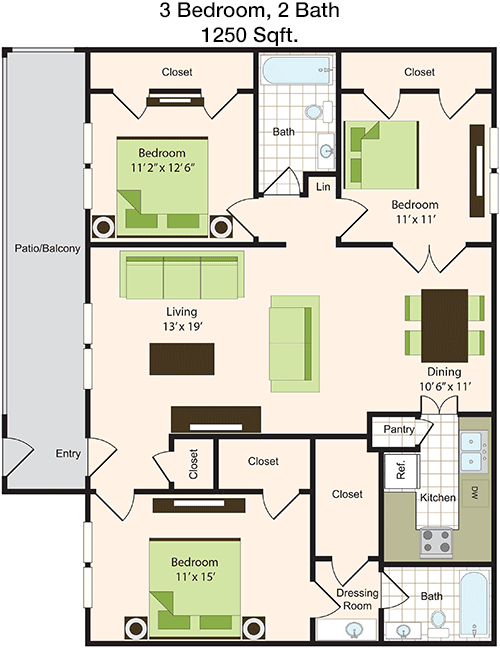 1,250 sq ft floorplan layout