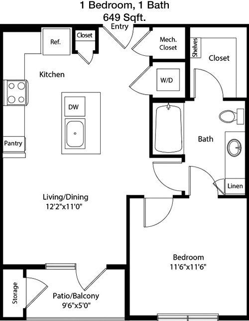 649 sq ft floorplan layout