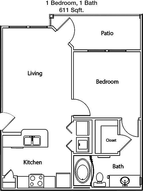 611 sq ft floorplan layout