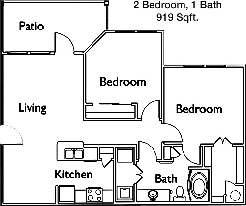 919 sq ft floorplan layout
