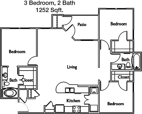 1,252 sq ft floorplan layout