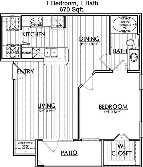 670 sq ft floorplan layout