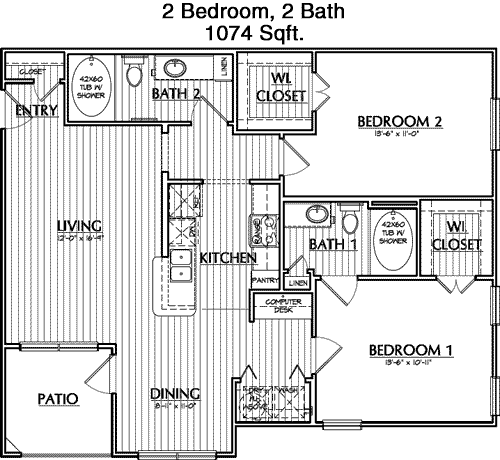1,074 sq ft floorplan layout