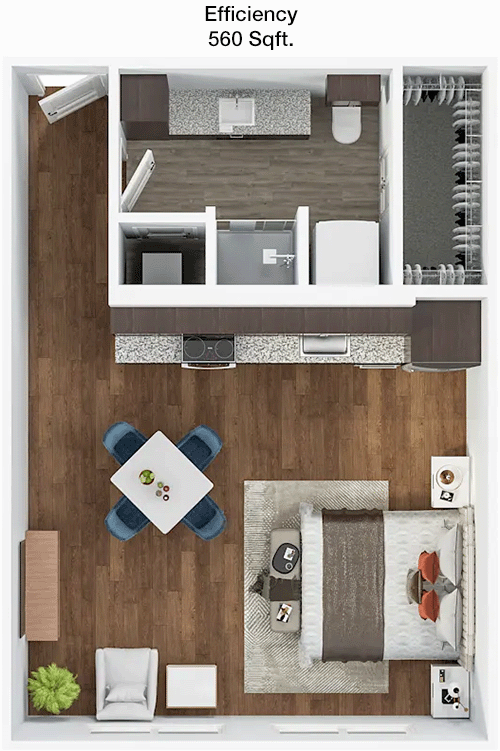 560 sq ft floorplan layout