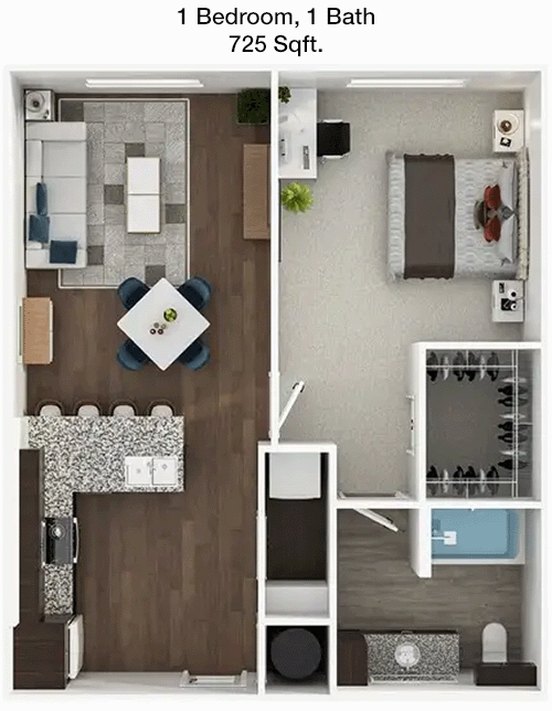 725 sq ft floorplan layout