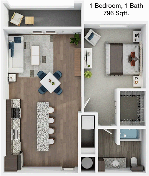 796 sq ft floorplan layout