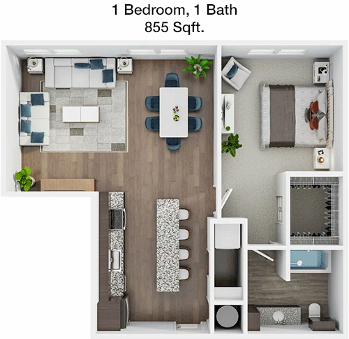 855 sq ft floorplan layout
