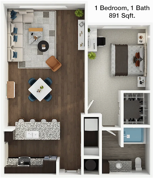 891 sq ft floorplan layout