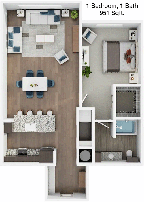 951 sq ft floorplan layout