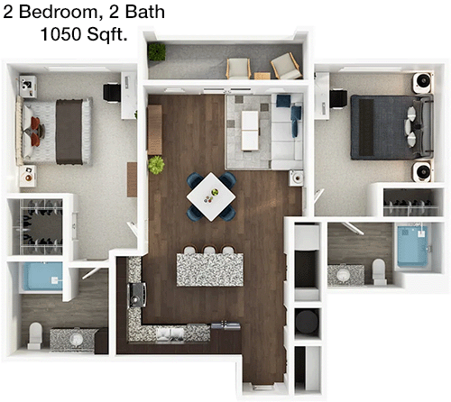 1,050 sq ft floorplan layout