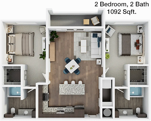 1,092 sq ft floorplan layout