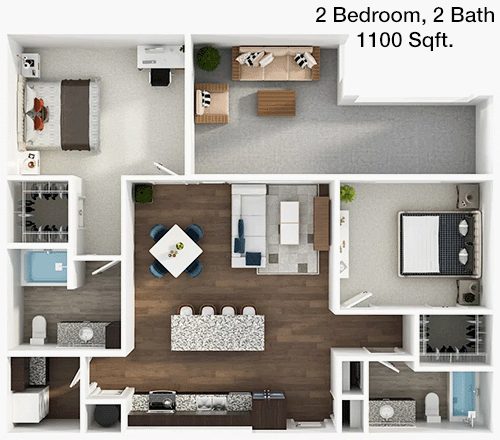 1,100 sq ft floorplan layout