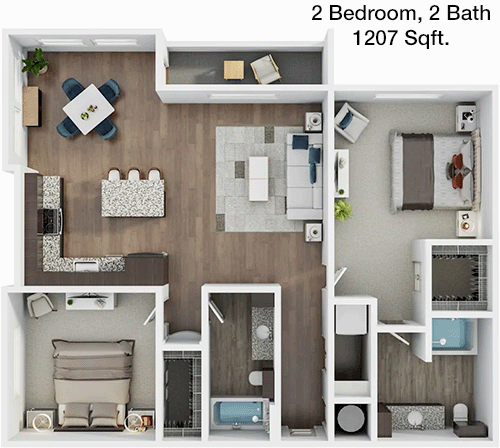 1,207 sq ft floorplan layout