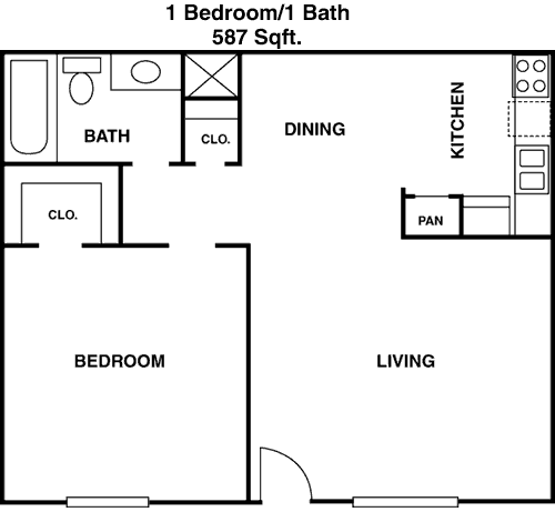 587 sq ft floorplan layout