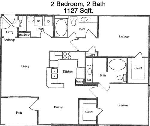1,127 sq ft floorplan layout