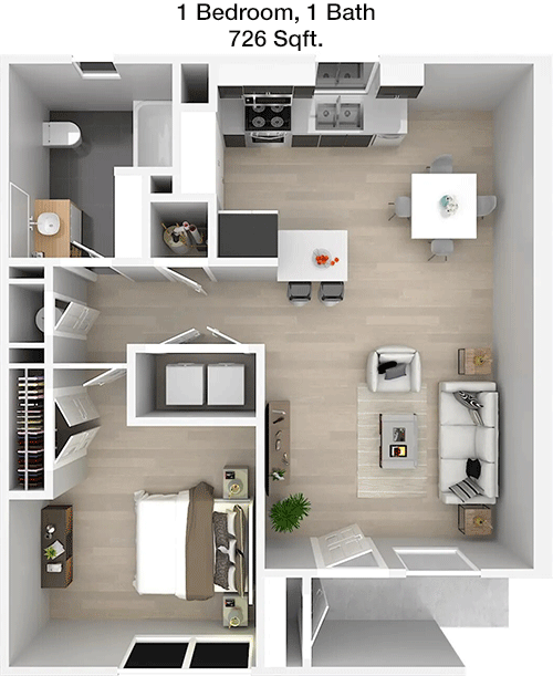726 sq ft floorplan layout