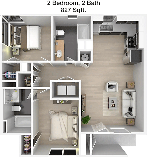 827 sq ft floorplan layout